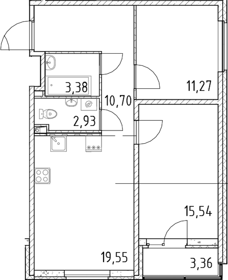 2-комнатная квартира 63.37 м², 4/18 эт., ЖК «Город Первых»